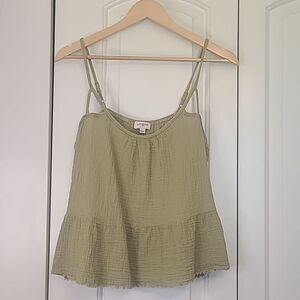 Umgee Tiered Gauzy Cotton Tank Top Adjustable Straps Sage Green Size L